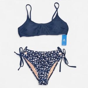 NWT Cupshe Navy Floral Bikini Set